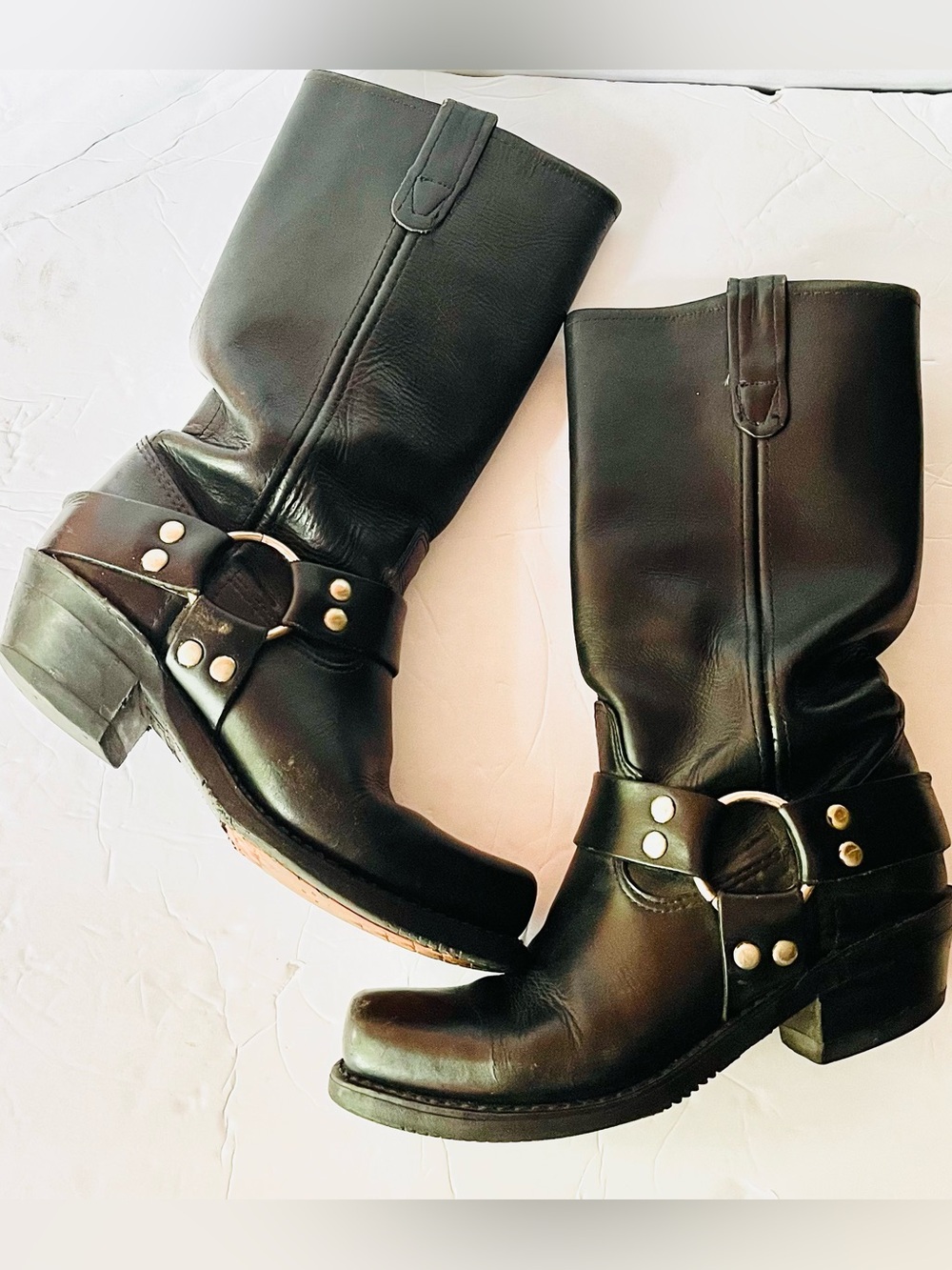 Double-H Women's Classic Black Leather Motorcycle Boots
